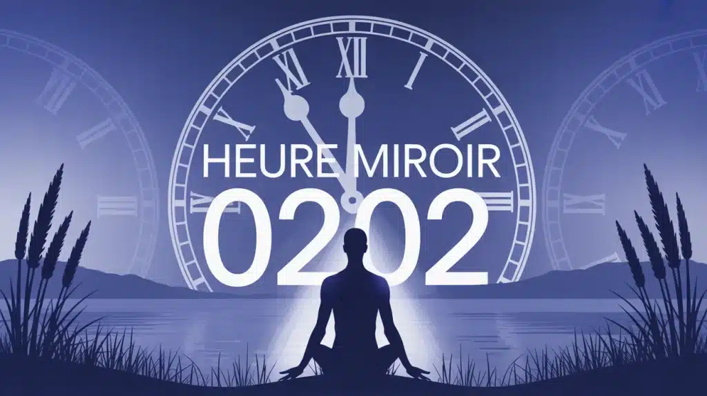 illustration heure miroir 02h02 horloge et ange lumineux