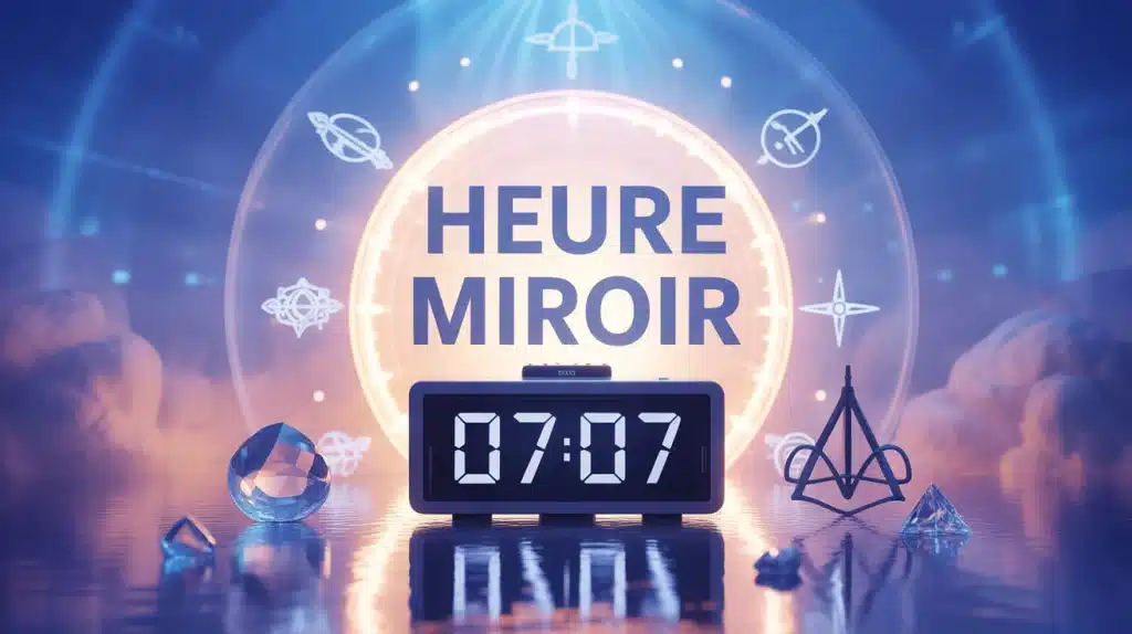 heure miroir 07h07 reveil digital avec symboles spirituels