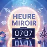 heure miroir 07h07 reveil digital avec symboles spirituels