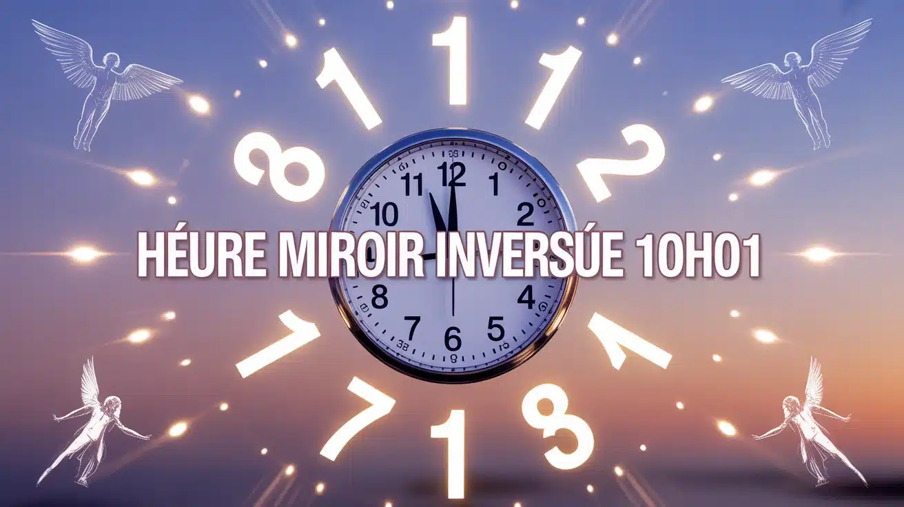 illustration heure miroir inversée 10h01 horloge digitale mystique