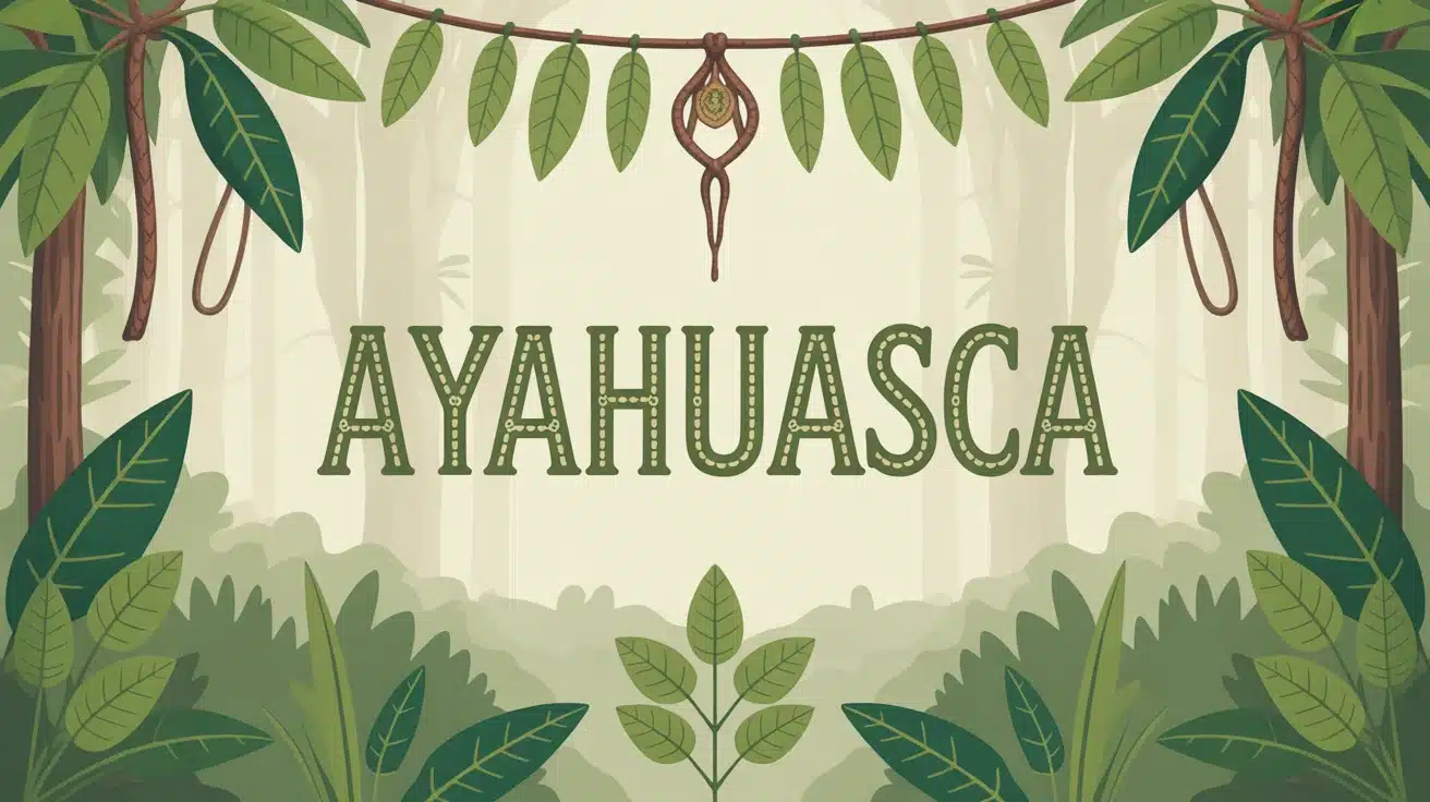 Illustration vectorielle ayahuasca liane Banisteriopsis caapi et feuilles Psychotria viridis