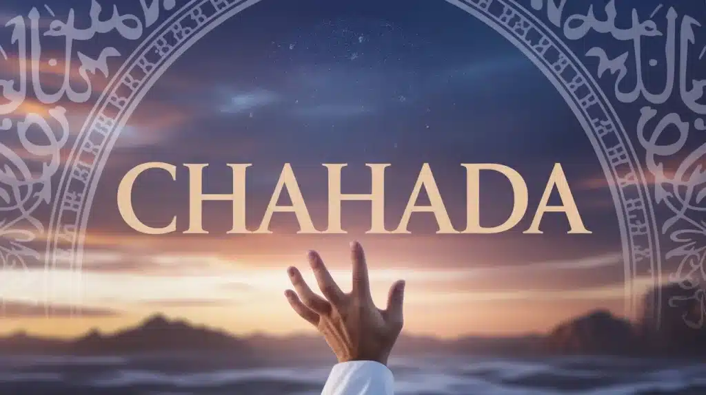 Illustration vectorielle chahada avec main levée et calligraphie arabe