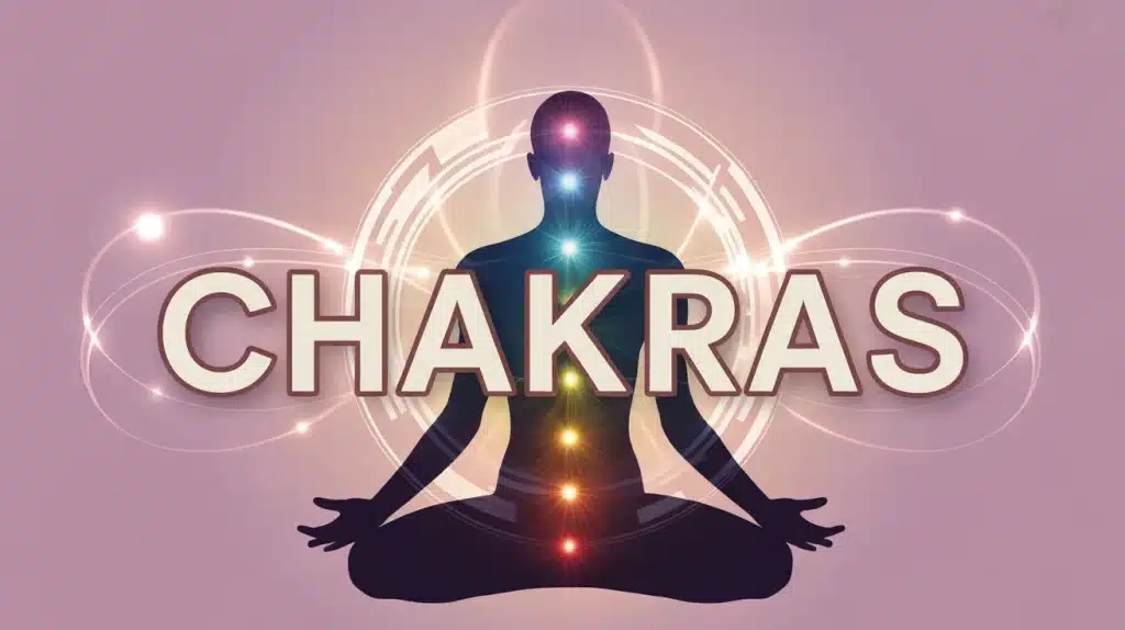 Silhouette avec chakras colorés alignés verticalement