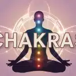 Silhouette avec chakras colorés alignés verticalement