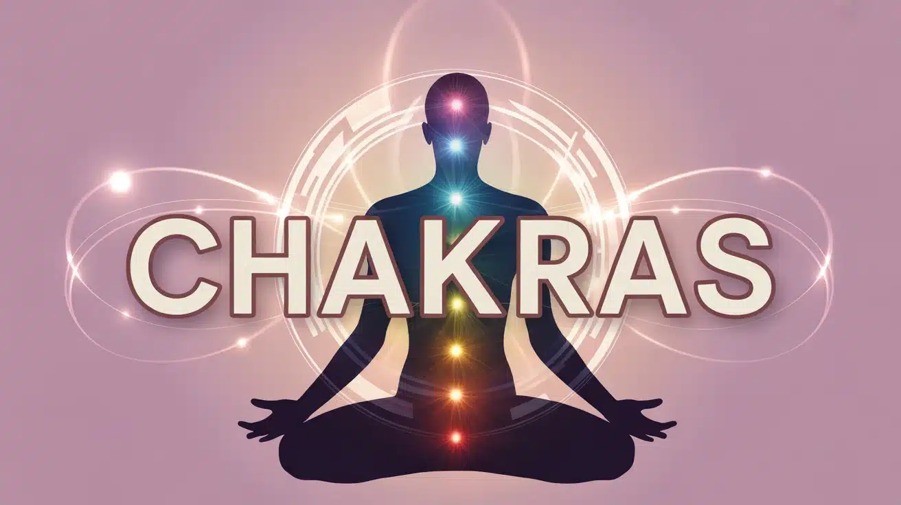 Silhouette avec chakras colorés alignés verticalement