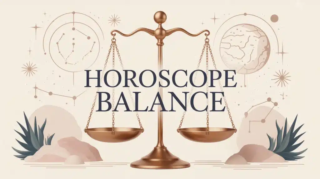 Illustration horoscope Balance avec balance stylisée et étoiles