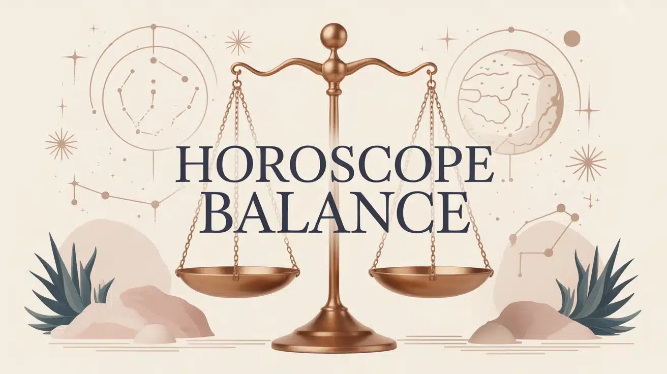 Illustration horoscope Balance avec balance stylisée et étoiles
