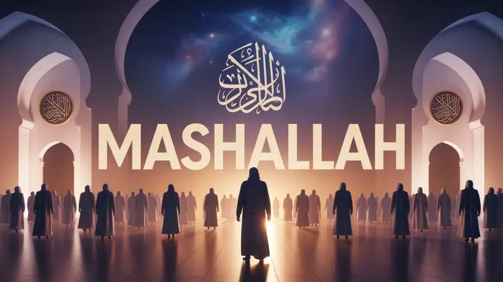 Illustration Mashallah avec arabesques et ciel étoilé