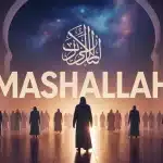 Illustration Mashallah avec arabesques et ciel étoilé
