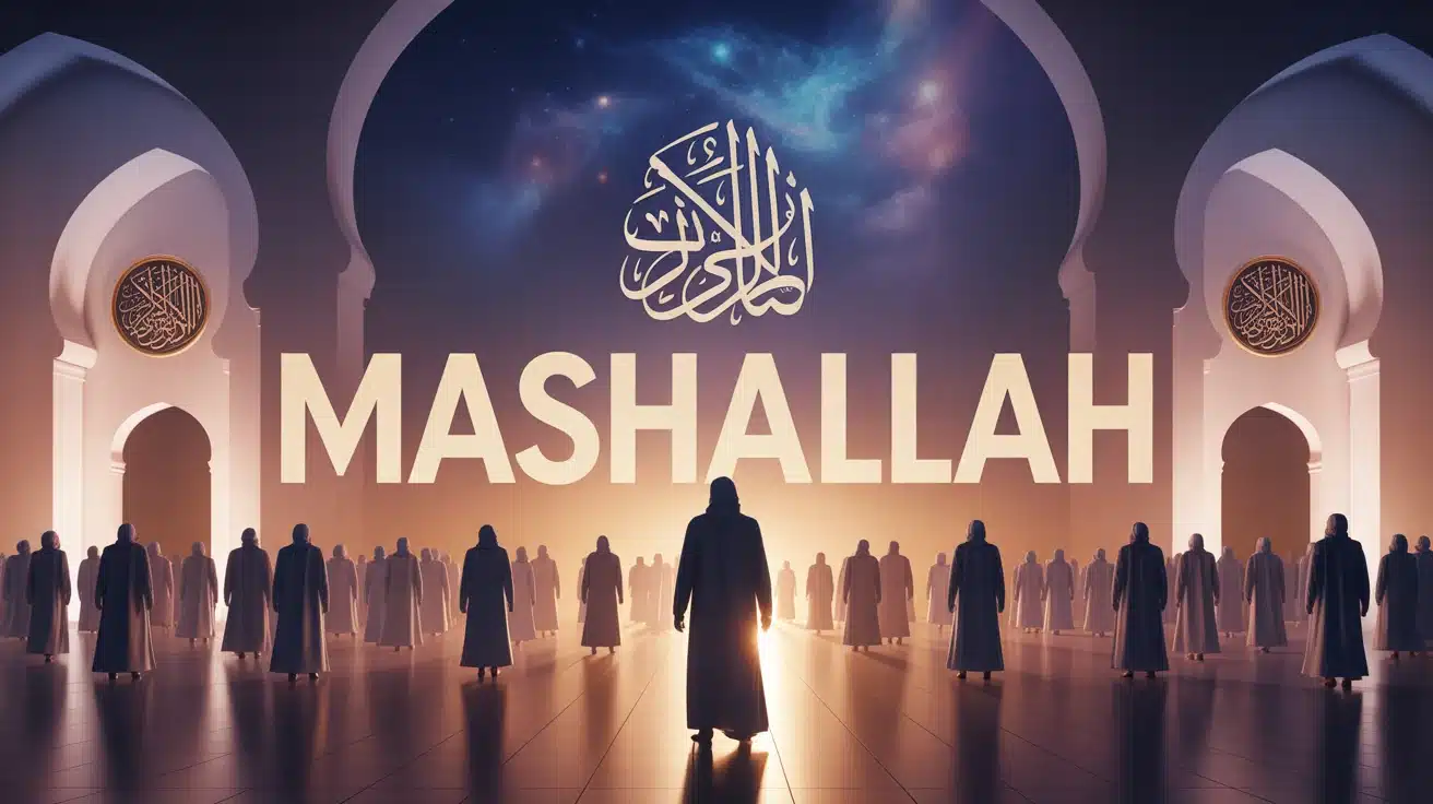 Illustration Mashallah avec arabesques et ciel étoilé