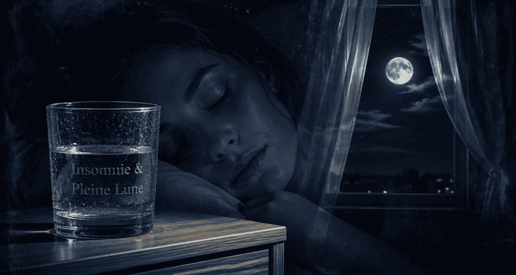 insomnie pleine lune verre d'eau sur table de nuit
