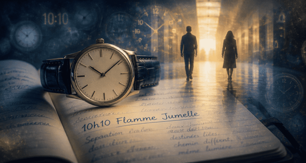 10h10 signification flamme jumelle montre et silhouettes
