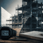 12h44 signification, montre digitale sur bureau, silhouette méditative