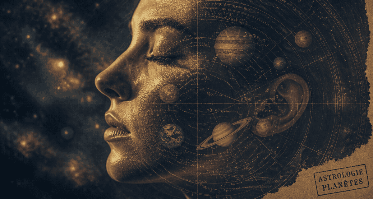 Astrologie planètes, double exposition portrait et carte du ciel