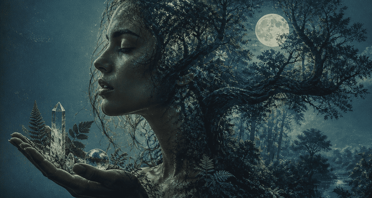 comment savoir si on est une sorcière portrait double exposition femme forêt lune