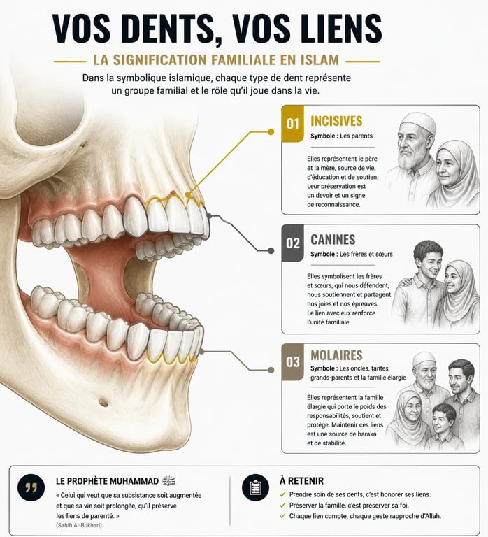 Infographie symbolique des dents en islam : interprétation des rêves de s'arracher une dent
