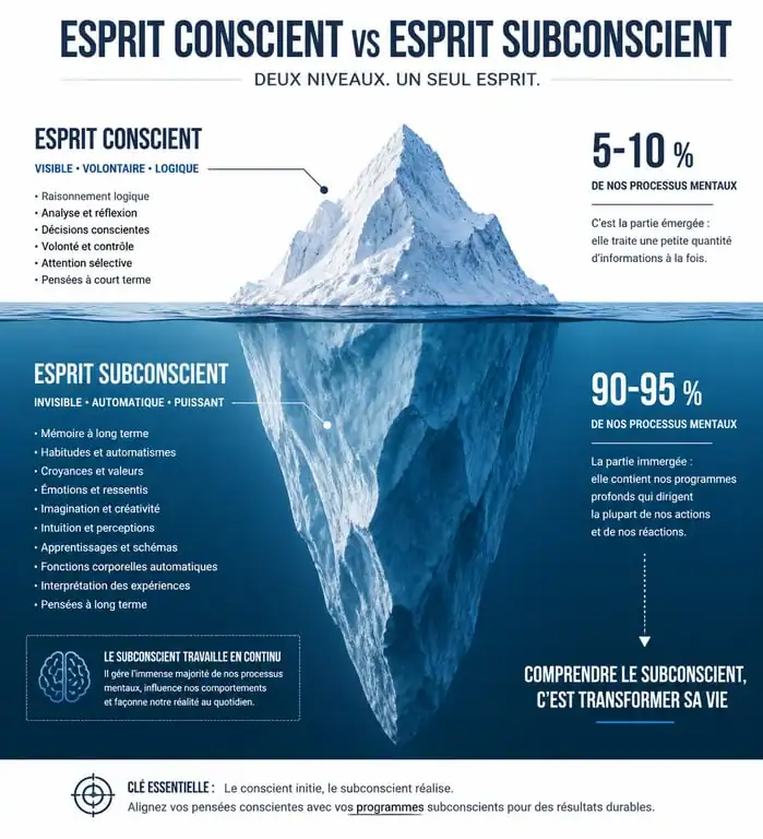 Schéma comparatif entre l'esprit conscient et le subconscient