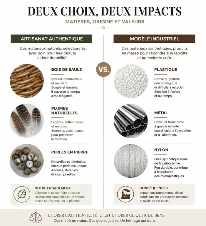 Comparatif entre attrape-rêve amérindien artisanal et modèle industriel