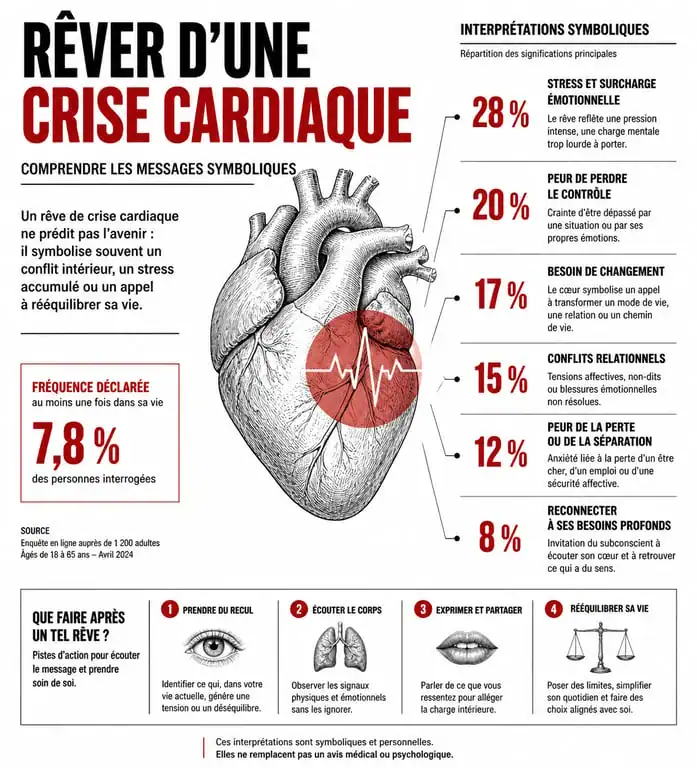 Infographie symbolisme rêve crise cardiaque et interprétation psychologique