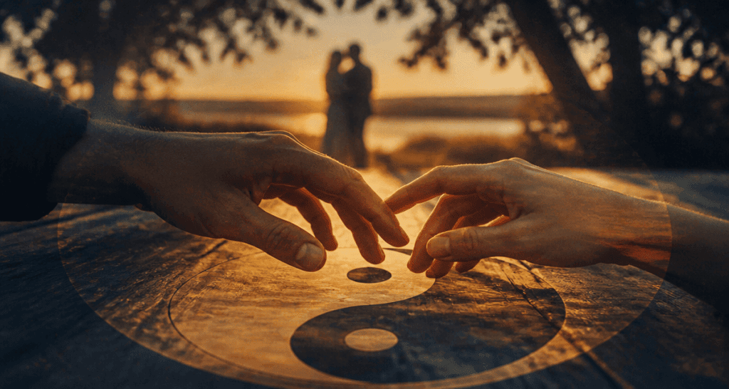 le yin et le yang en amour mains s’effleurant