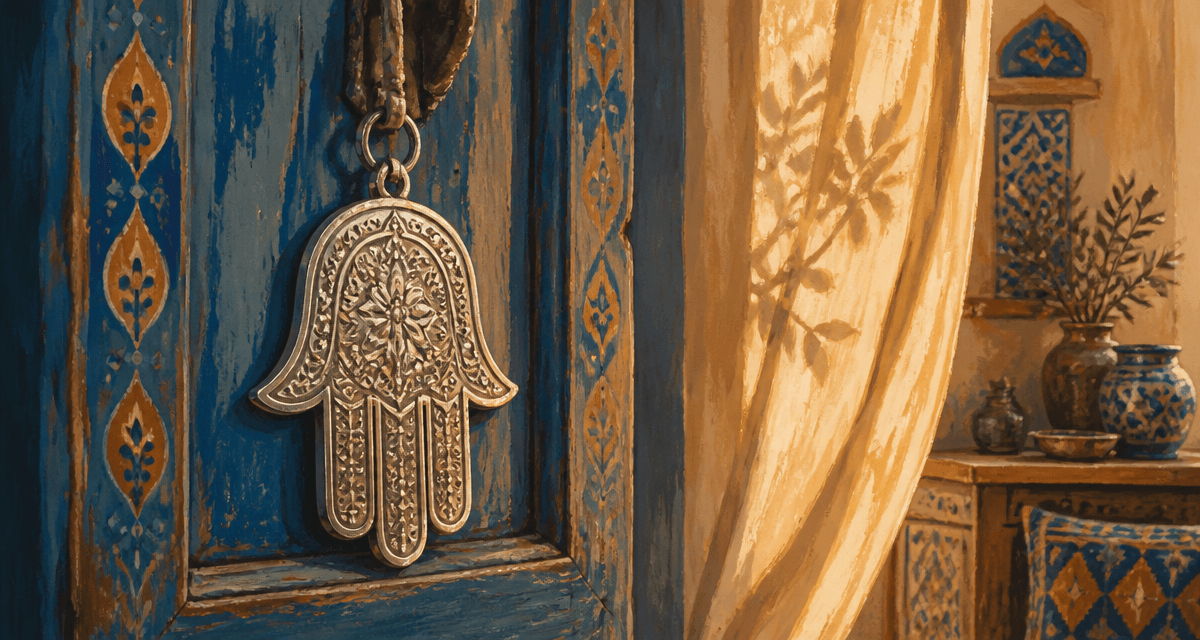 Mains de Fatma signification sur porte bois méditerranéenne