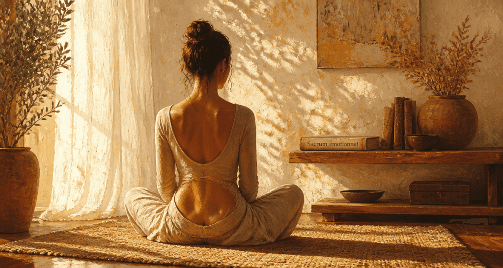 Sacrum signification émotionnelle, posture assise, lumière douce