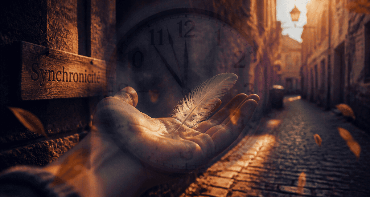 signe de l univers synchronicité main plume horloge