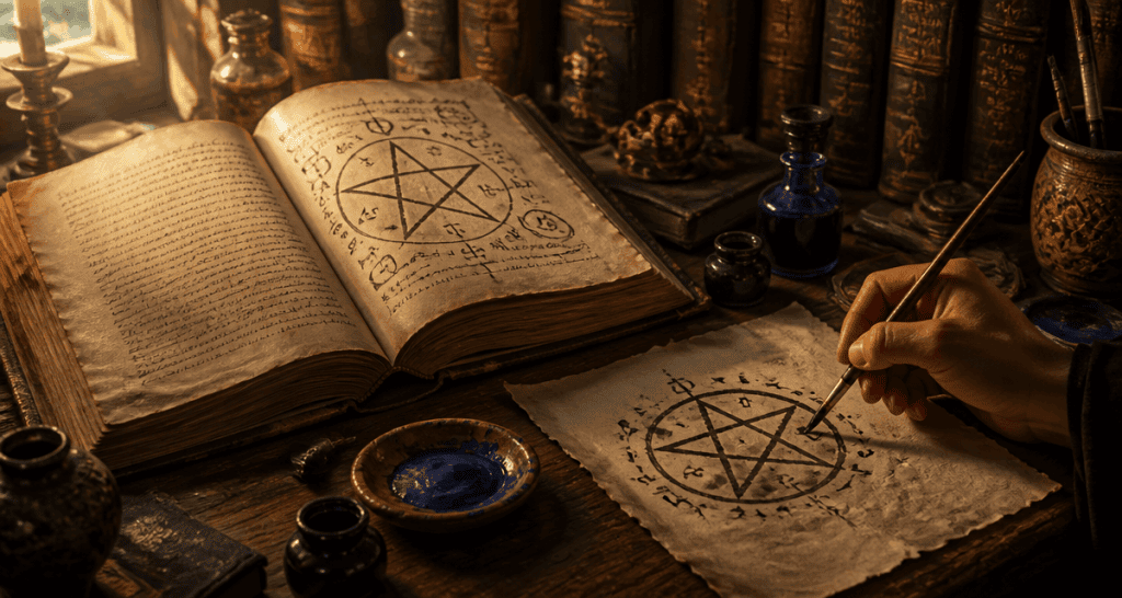 signification pentagramme dessiné sur manuscrit