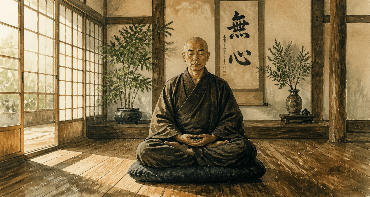 moine zen bouddhiste en zazen dans temple