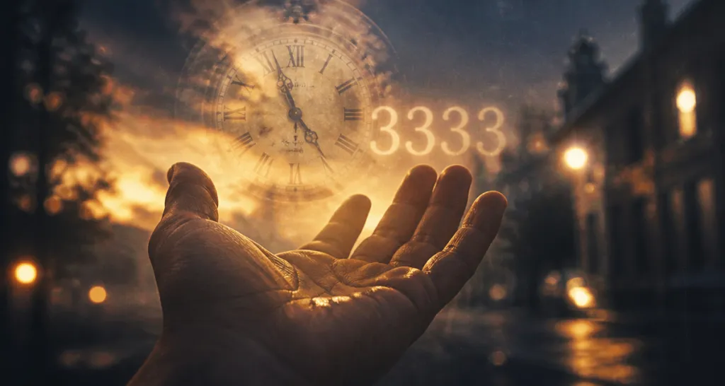 3333 signification main ouverte horloge