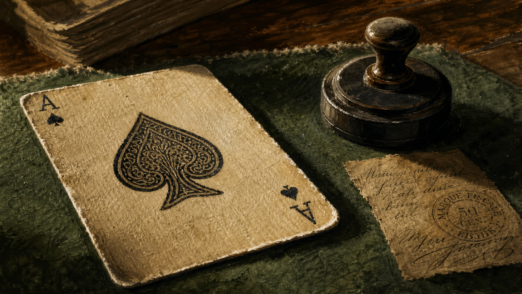 As de pique ancien, taxe royale et symbolique occulte sur carton de carte