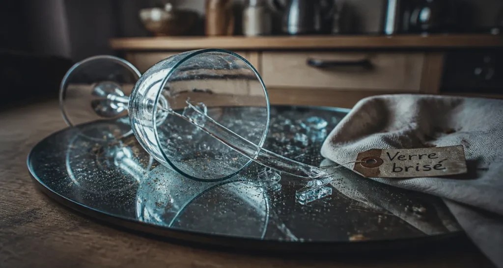 Casser du verre : miroir et verre brisé, fissure nette