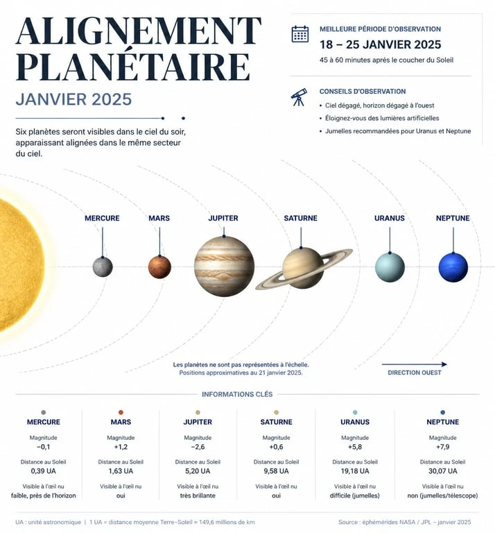 Schéma illustrant l'alignement des planètes en 2025 et sa signification spirituelle