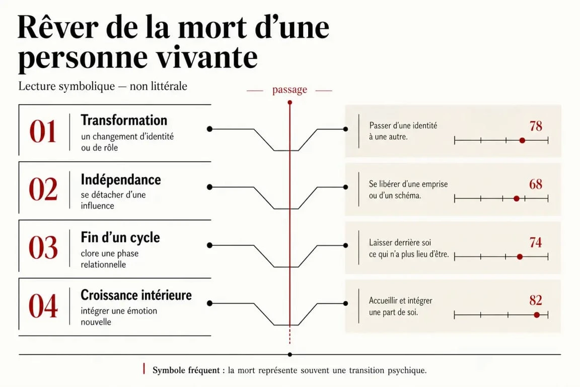 Infographie sur la signification symbolique de rêver de la mort d'une personne vivante