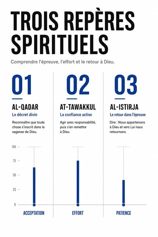 Infographie sur les concepts spirituels islamiques pour retrouver un objet perdu