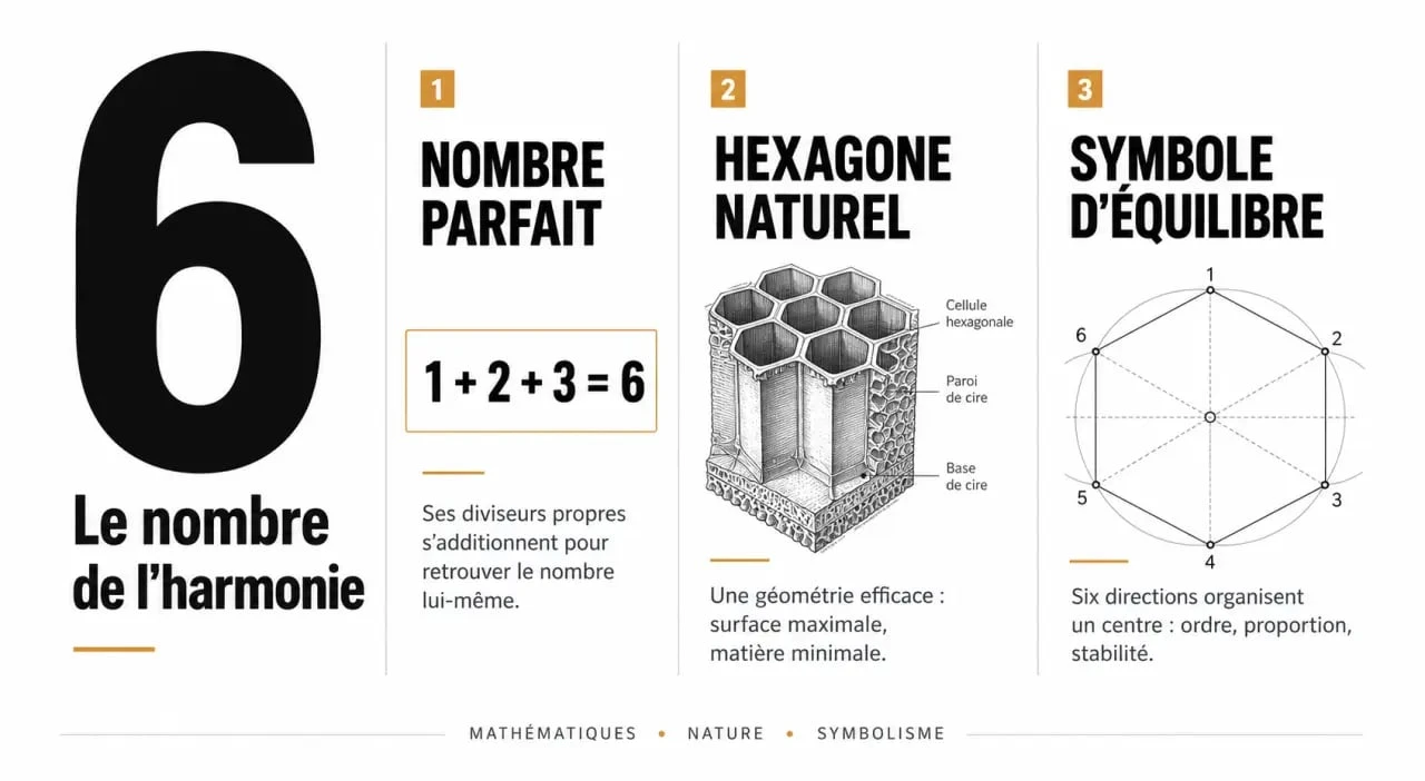 Infographie sur les propriétés mathématiques et symboliques du chiffre 6