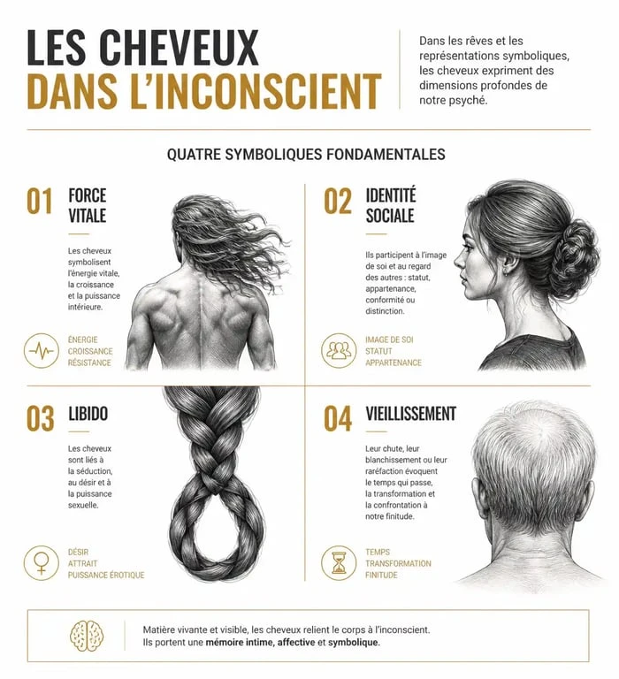 Infographie sur la symbolique psychologique du rêve de perdre ses cheveux