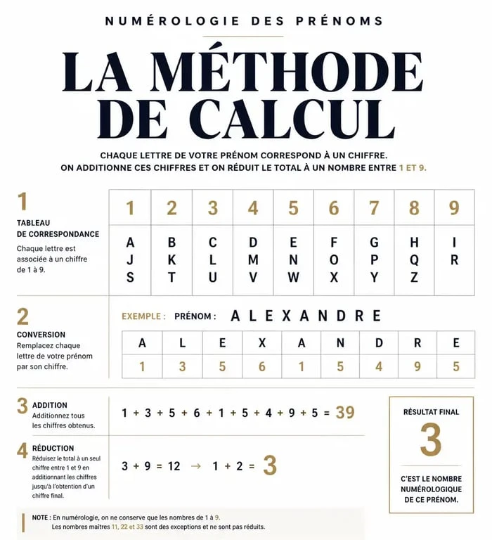 Infographie explicative sur la compatibilité des prénoms par la numérologie