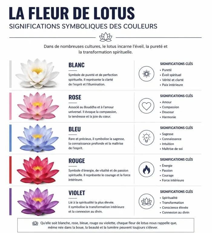 Signification des couleurs de la fleur de lotus : guide symbolique