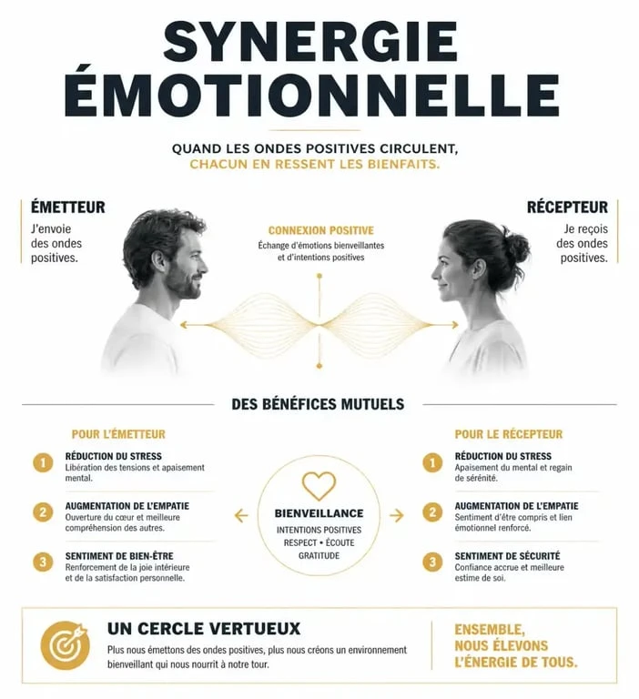 Infographie sur les bénéfices de l'envoi d'ondes positives pour l'émetteur et le récepteur