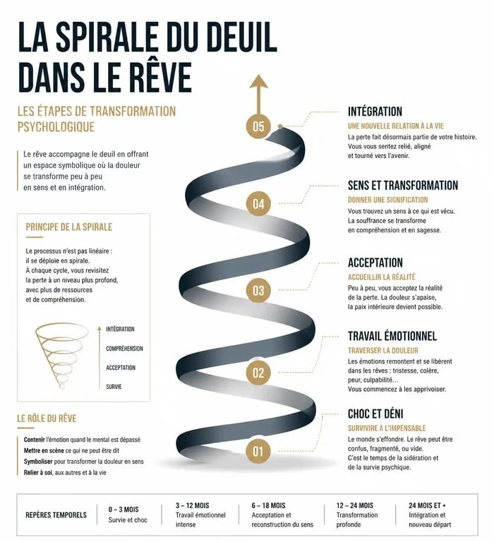 Infographie sur la signification psychologique de rêver de l'enterrement de quelqu'un qui est déjà mort