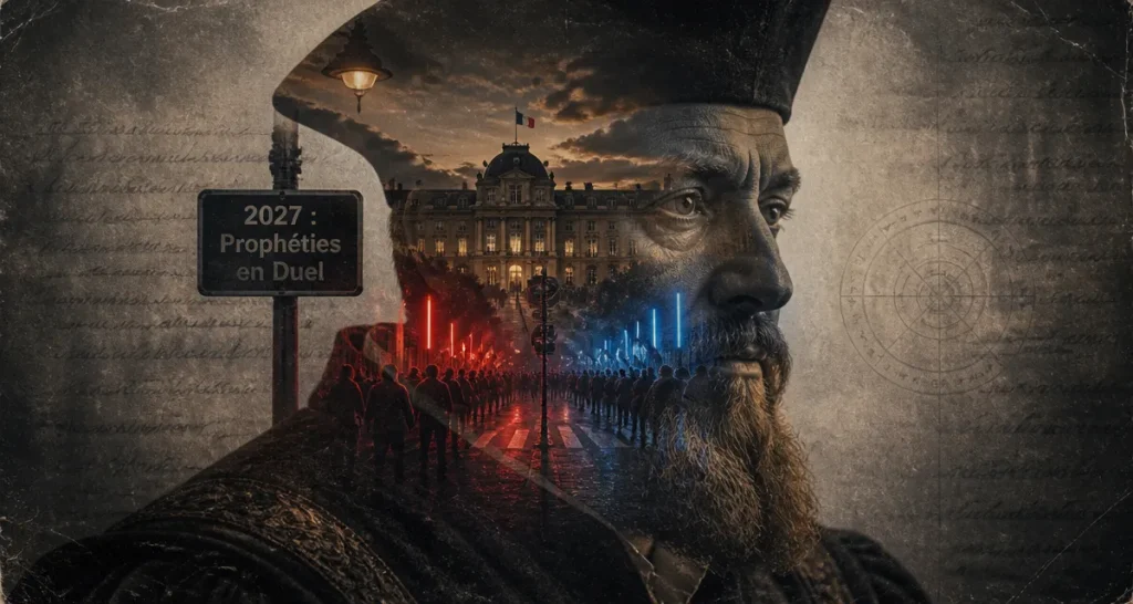 nostradamus prédictions 2027 foule devant palais présidentiel