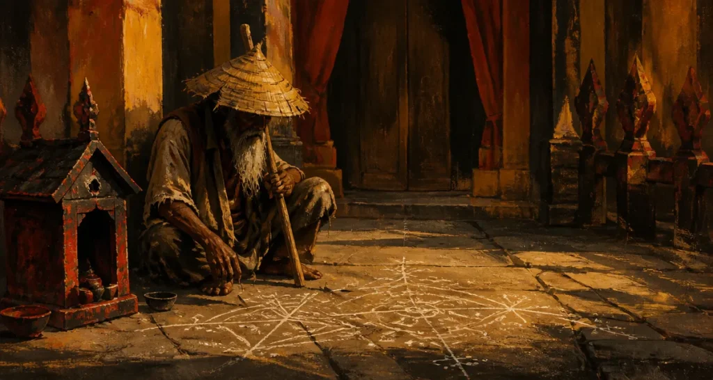 Papa Legba au carrefour, maître des clés devant un autel vaudou