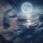 pleine lune en poisson visage femme mer