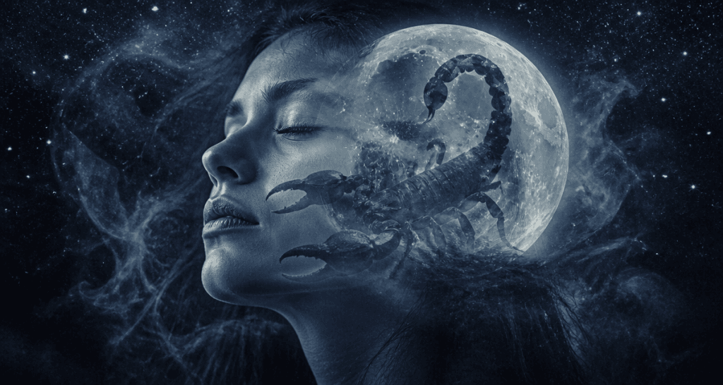 pleine lune en scorpion visage femme scorpion