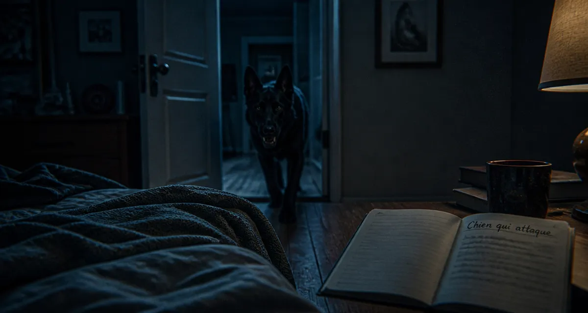 reve de chien qui m'attaque : berger allemand menaçant dans une chambre