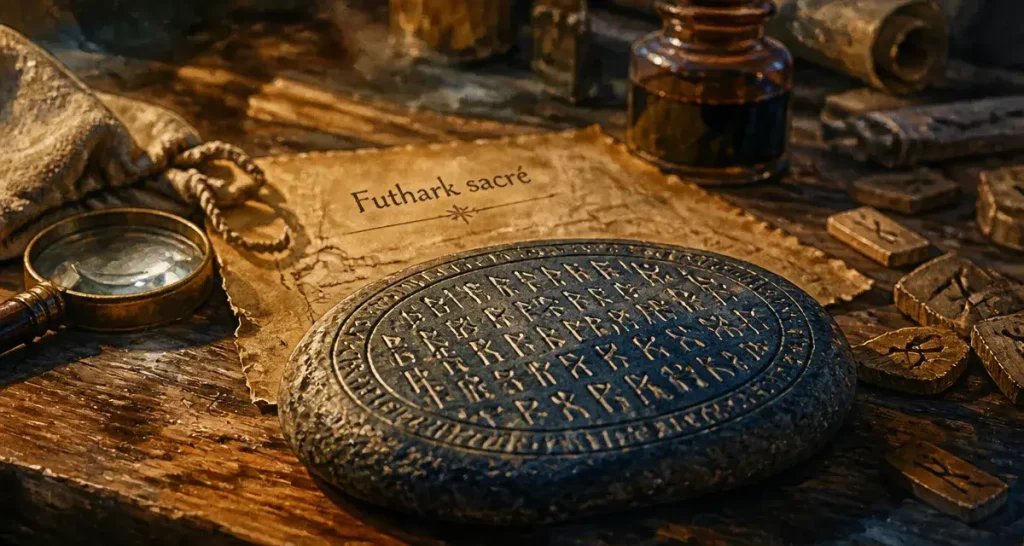 Rune viking : pierre au Futhark sacré, 24 symboles