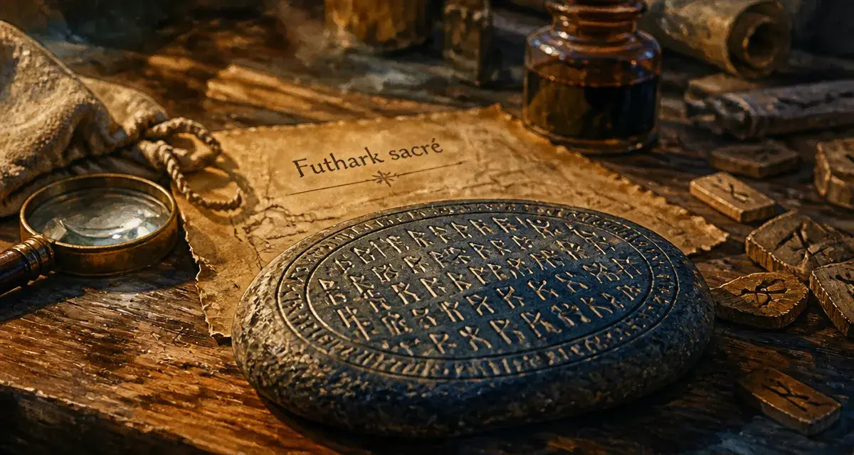 Rune viking : pierre au Futhark sacré, 24 symboles