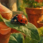 Coccinelle signification : chance et présages sur feuille de jardin, gros plan