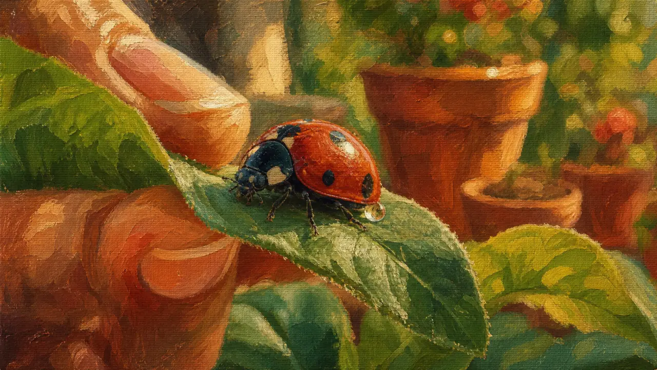Coccinelle signification : chance et présages sur feuille de jardin, gros plan
